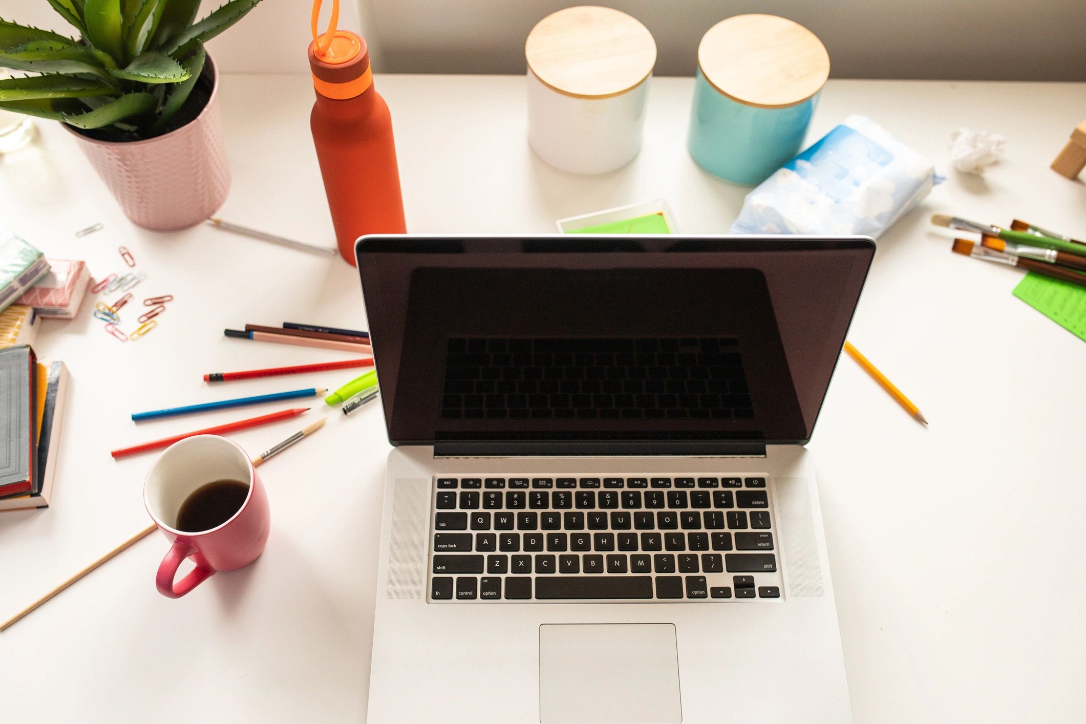 Laptop on a modern desk in a home office