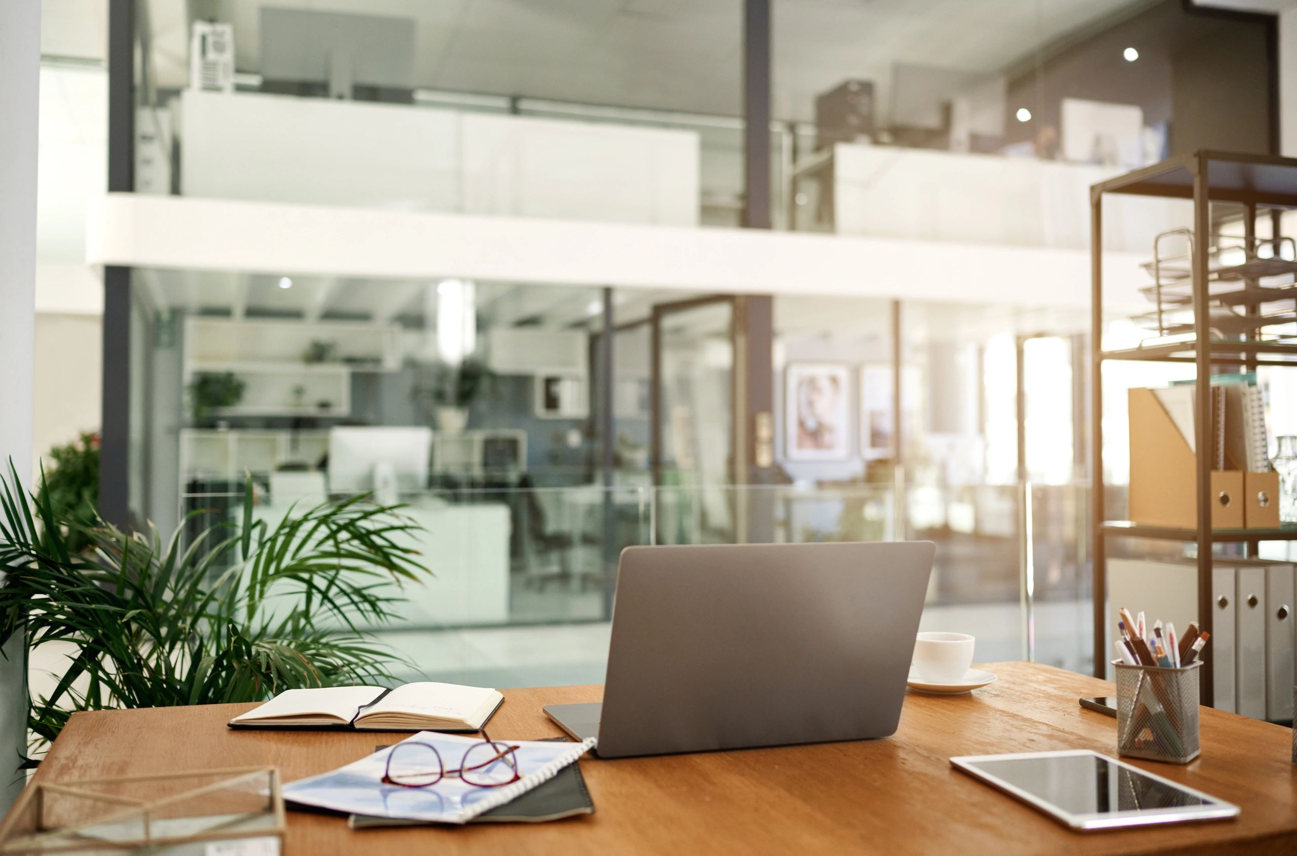 Laptop on a desk in a clean workspace